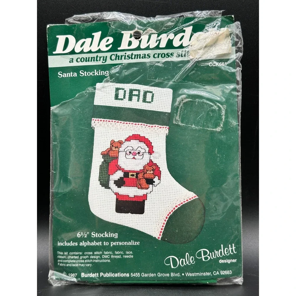 Vintage Dale Burdett Santa Stocking Cross Stitch Kit  Personalized‎ Ornament